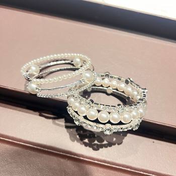 Cross-Border Hot-Selling Jewelry Pearl Full Diamond Elastic Bracelet Large Rhinestone Bracelet Wedding Jewelry Wide Opening Bracelet