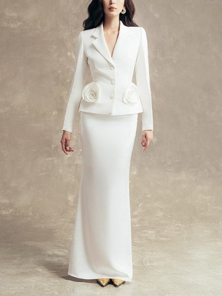 White Royal Sister Elegant Fashion Two-piece Set Women 2025 Spring and Autumn New Elegant Waist Suit Dress Women