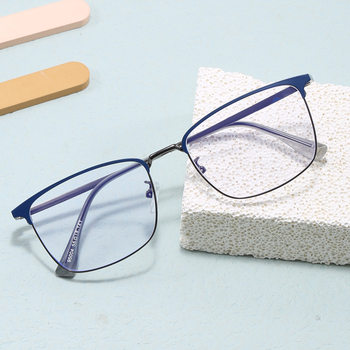 Cross-Border Eyebrow Metal Square Frame Business Men's and Women's Glasses Frame Anti-Blue Light Flat Mirror Can Be Matched with Myopia Glasses Frame