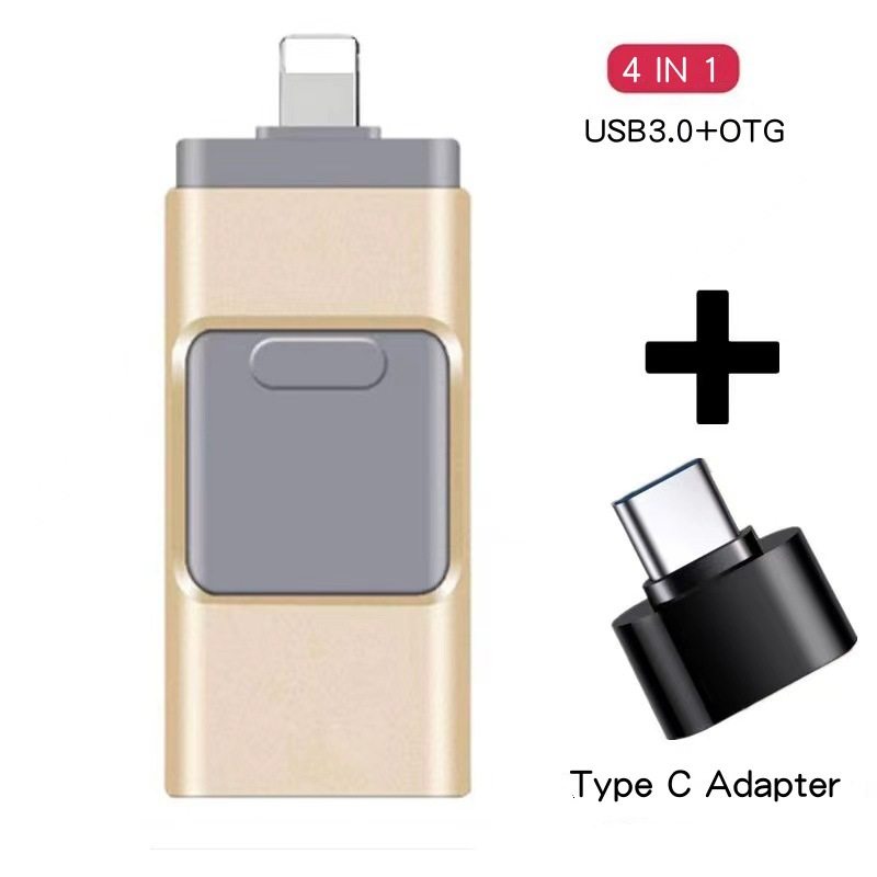 Cross-Border Wholesale E-Commerce 4-in-1 Pingguo Mobile Phone USB Metal Push-Pull Type-C USB Flash Drive Large Capacity USB Flash Drive 2Tb