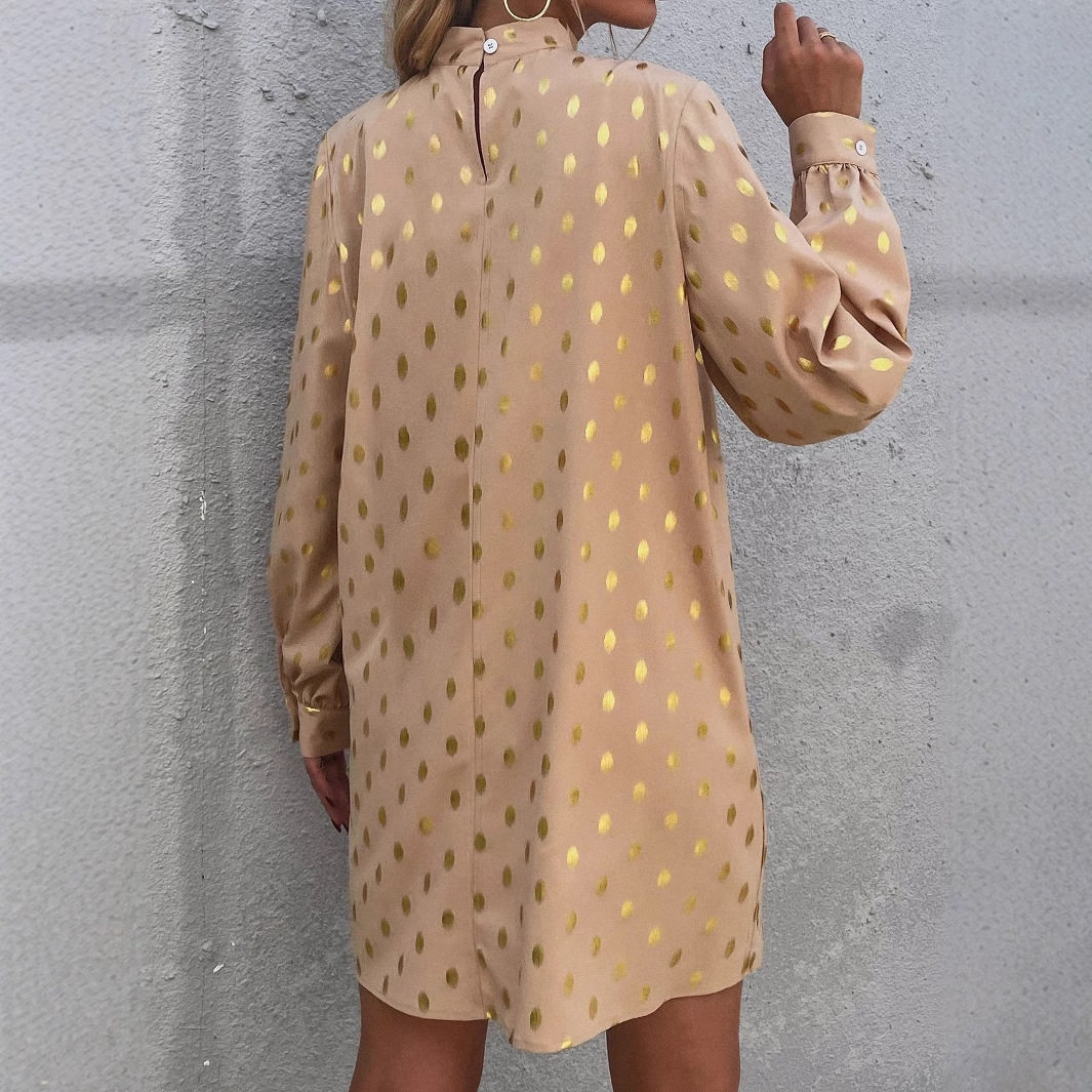 Elegant Polka Dot Long Sleeve Dress Womens Fashion European and American Style Chic Design Perfect for Parties and