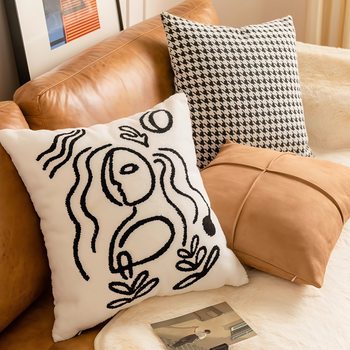 Scandinavian Ins Living Room Sofa Pillow Houndstooth Plaid Cushion Retro Model Room Bedside Backrest Pillow Pillow Cover