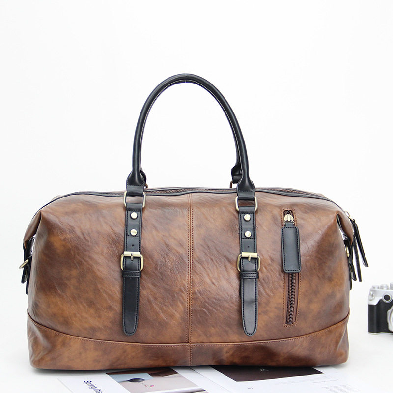 European and American Soft Leather Travel Boarding Bag, Retro Trendy Fitness Bag, Large Capacity Handbag, Fashionable Shoulder Crossbody Bag