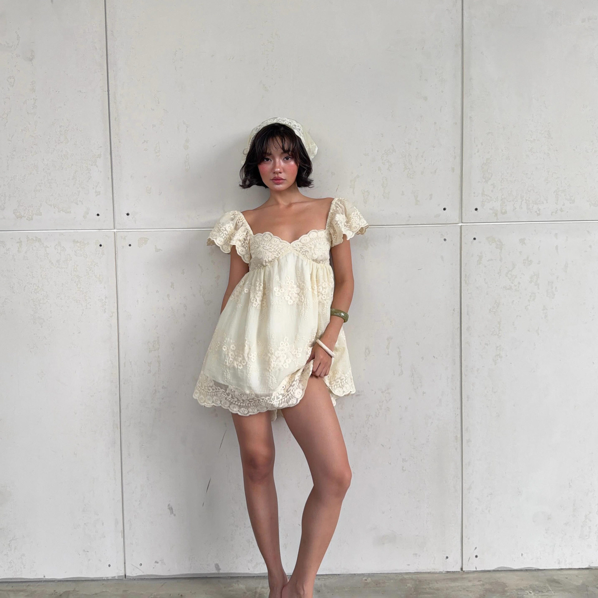 French Vintage Lace Embroidered Dress Loose Fit Puff Sleeves Sweet Aesthetic Summer Fashion for Women Wholesale