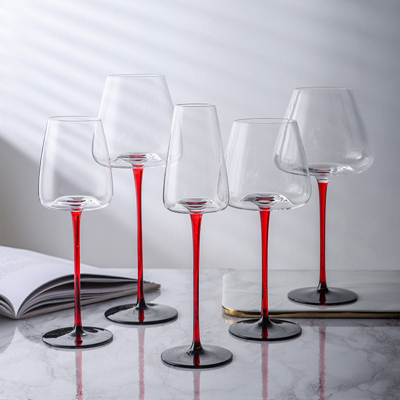 Entry Luxury Bow-tie Burgundy Red Wine Glass Large Belly Red Black Bottom Goblet Household Wine Glass Goblet