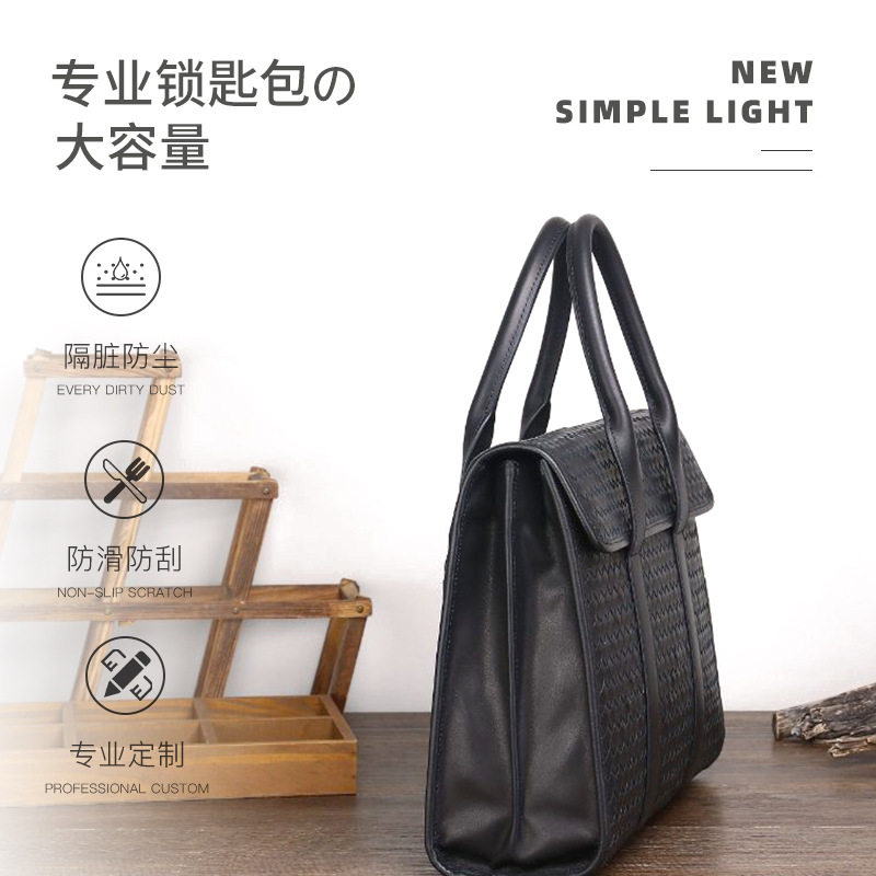 Hand-Woven Business Briefcase First-Layer Cowhide Men's Handbag Large-Capacity High-End Genuine Leather Computer Bag
