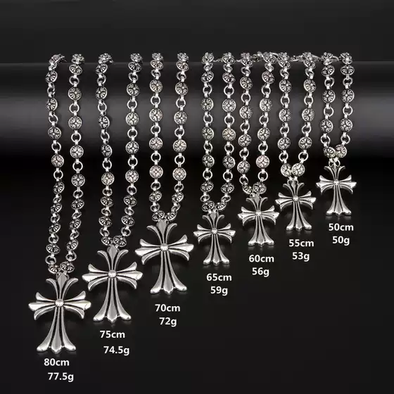 Crow Star Ch Hip-Hop Nightclub Trendy Brand Cross Necklace Handmade Chain Valentine's Day Gift Retro Imitation Silver Jewelry Hanging Chain