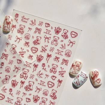 Tomoni Thin Tough Manicure Stickers Cute Cartoon Nail Stickers Modern Simple Lines Blue Bear Manicure Stickers Mixed Style