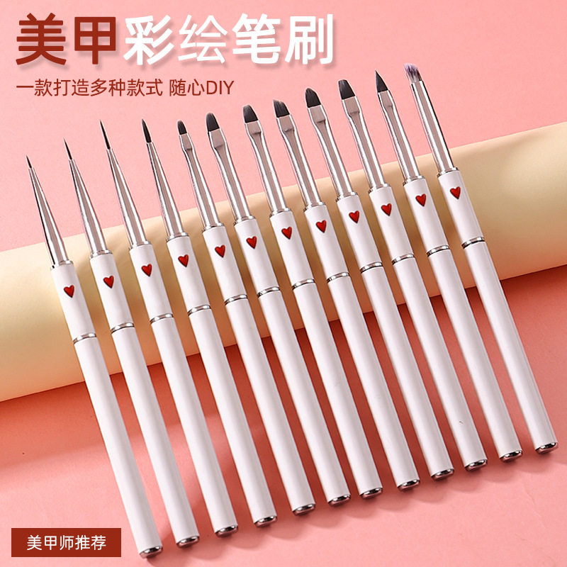 New Red Peach Heart Metal Pen Holder Manicure Brush Paint Pen Pull Line Pen Light Therapy Pen Carving Pen 12 Pack