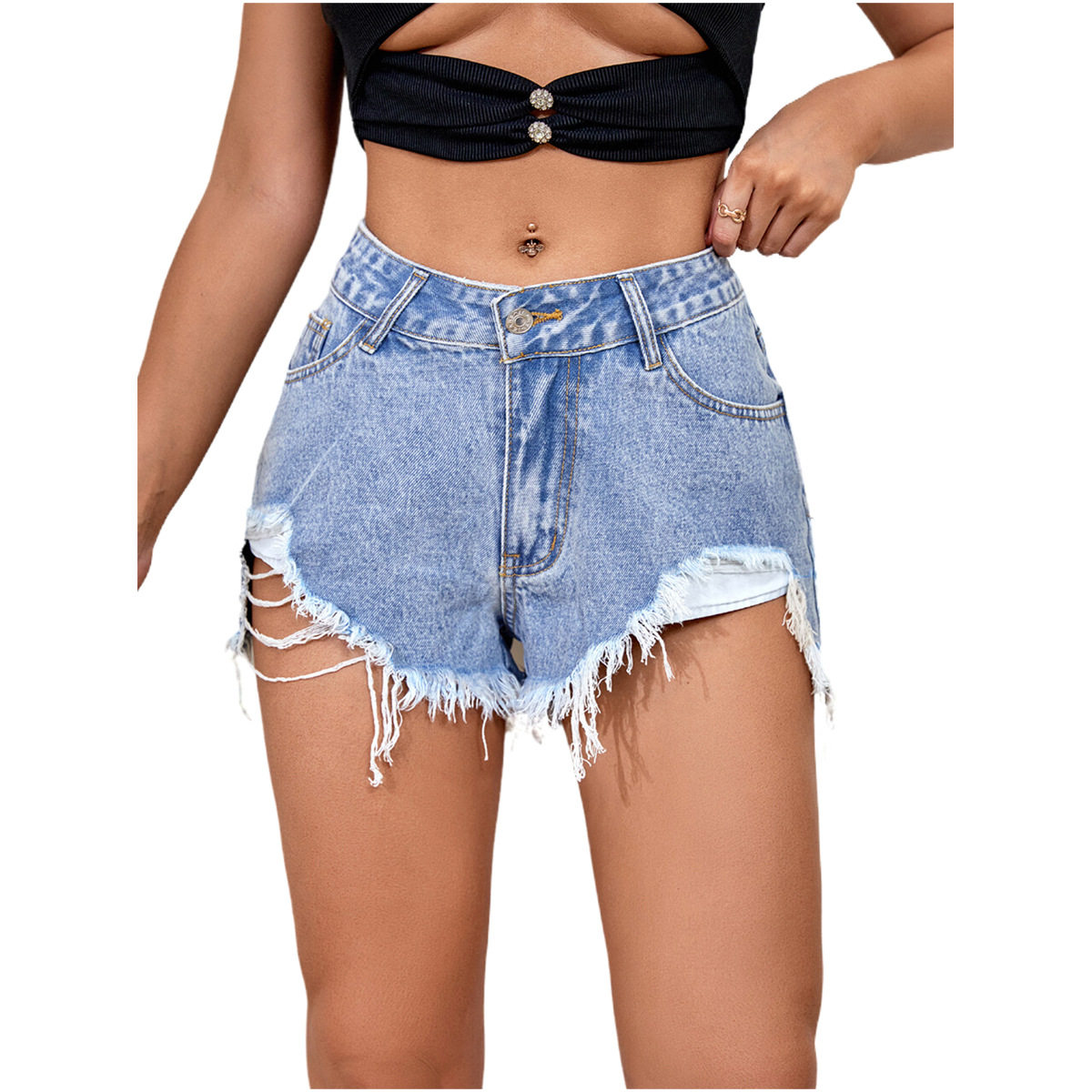 Trendy Denim Shorts Distressed Loose Fit Casual Style Perfect for Summer Outings Wholesale Available