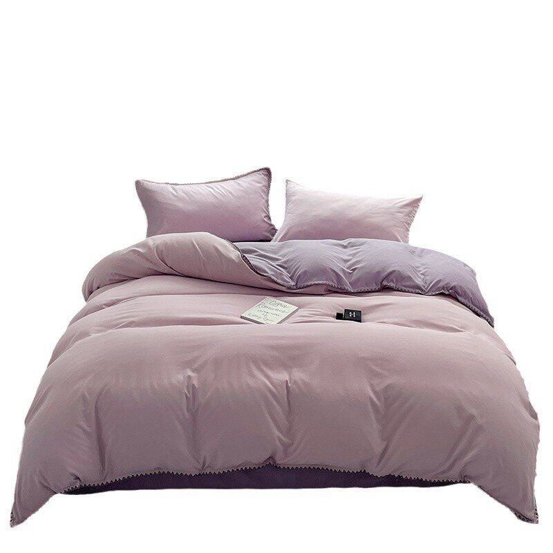 New Washed Cotton Light Luxury Simple Four-Piece Set Solid Color Shell Bed Supplies Dormitory Bed Sheets Quilt Cover Three-Piece Set Wholesale