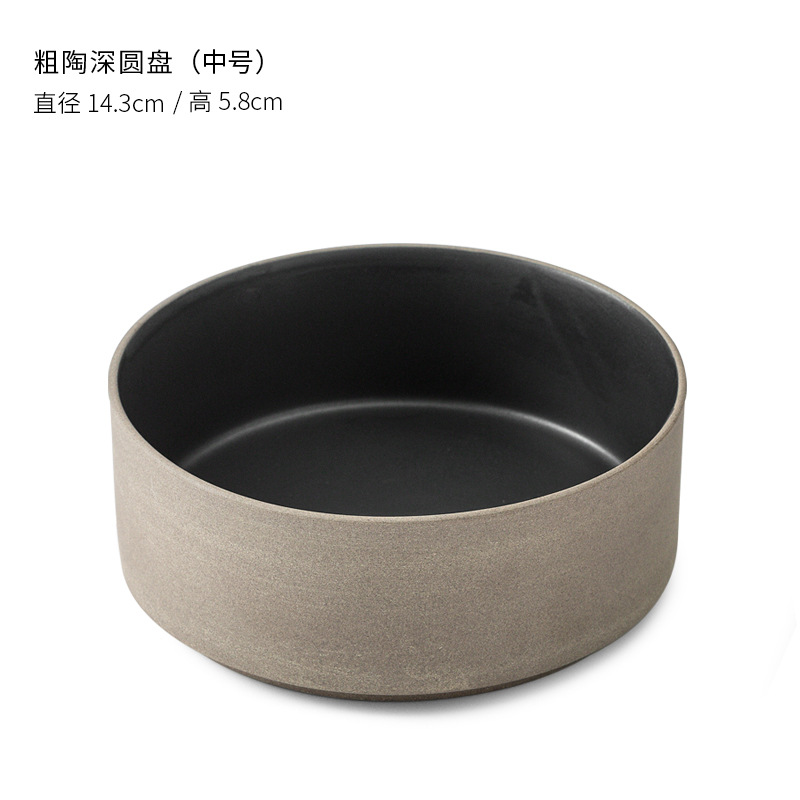 5.62インチ粗陶マット黒深皿