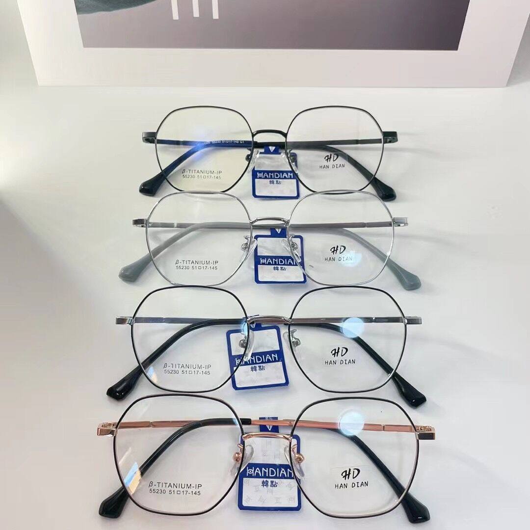Male and female teenagers wide side retro frame oval polygon frame pure titanium metal optical myopia glasses factory processing