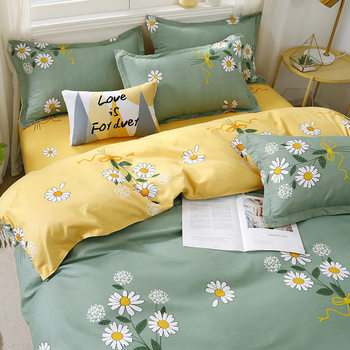 Washed cotton bed four-piece set spring and summer quilt cover sheets student dormitory single three-piece set Nantong home textile wholesale