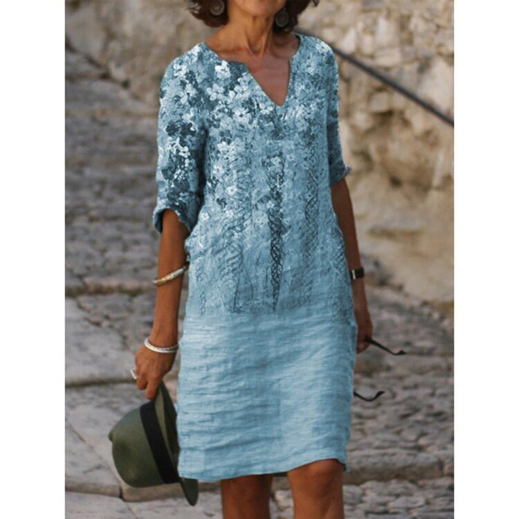 Floral V Neck Straight Maxi Dress Summer Casual Style Womens Fashion Available in Various Sizes