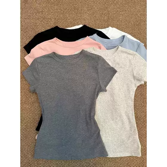One-Piece Drop-Shipping Short-Sleeved Women's Summer Slim-Fit Hot Girl Base Layer Slimming Top Round Neck Gray T-Shirt