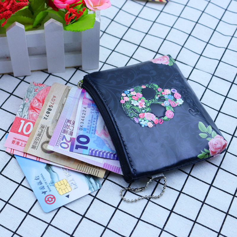 Rose Skull Retro Wallet Mini Multifunctional Zipper Coin Purse ID Card Storage Bag Spot Wholesale