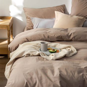 Muji style丨spring and autumn pure cotton four-piece bedding set, cotton quilt cover, bed sheet, fitted sheet, 4-piece set, solid color