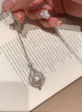 小红书爆款网兜珍珠项链女轻奢级感锁骨链小众设计可拆卸毛衣链