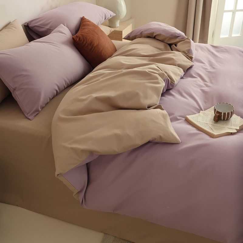 Japanese-style unprinted sanding 100 cotton four-piece set of good solid color light sanding bedding kit long-staple cotton