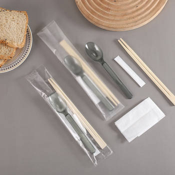 Disposable Four-In-One Chopsticks Four-Piece Tableware American Spoon Packaging Thickened Toothpick Spoon Commercial Set