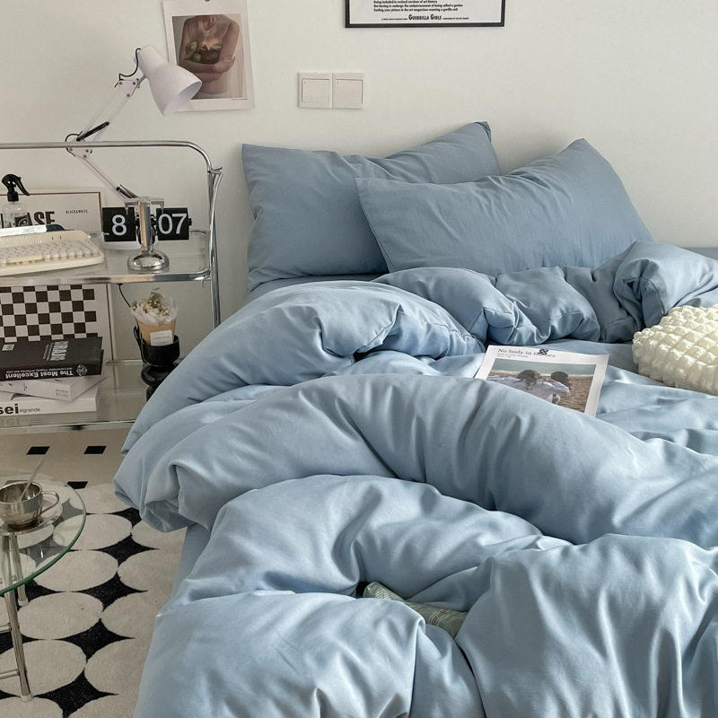 Class a Ins-Style Solid Color Pure Cotton Four-Piece Set, Four Duvet Covers, Single Three-Piece Bedding Set, Fitted Sheet Style