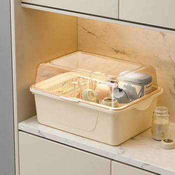 Baby Tableware Storage Box for Bottle Draining Rack with Cover Dust-Proof Baby Food Supplement Tableware Tool Storage Box Cabinet