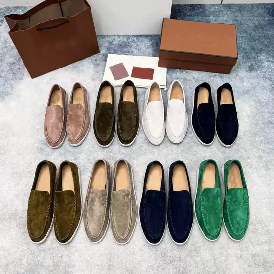 High Edition Men's Genuine Leather Pea Shoes Slip-on Sheep Flat Casual Shoes Lazy Loafers Women's Large Size Shoes