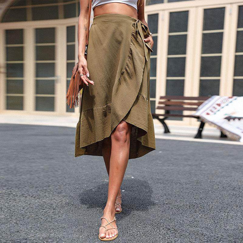 Cotton Linen Ruffle Hem Skirt Solid Color Summer Style Womens Fashion Wholesale Available factory direct