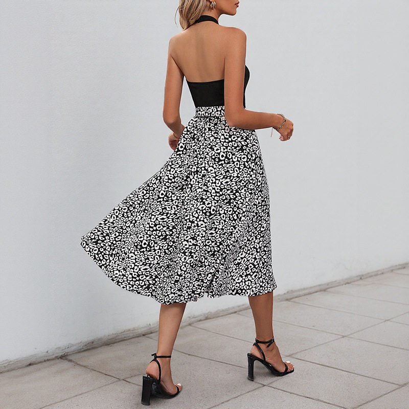 Sleeveless Color Block Dress Black and White Floral Print Elegant Casual Wear for Summer Wholesale Available