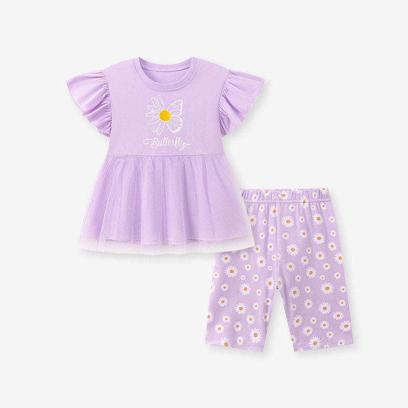 Kids' Clothing Factory Wholesale, Cute Summer Short-sleeve Girls' Set, [Style] Stylish Kids' Outfit