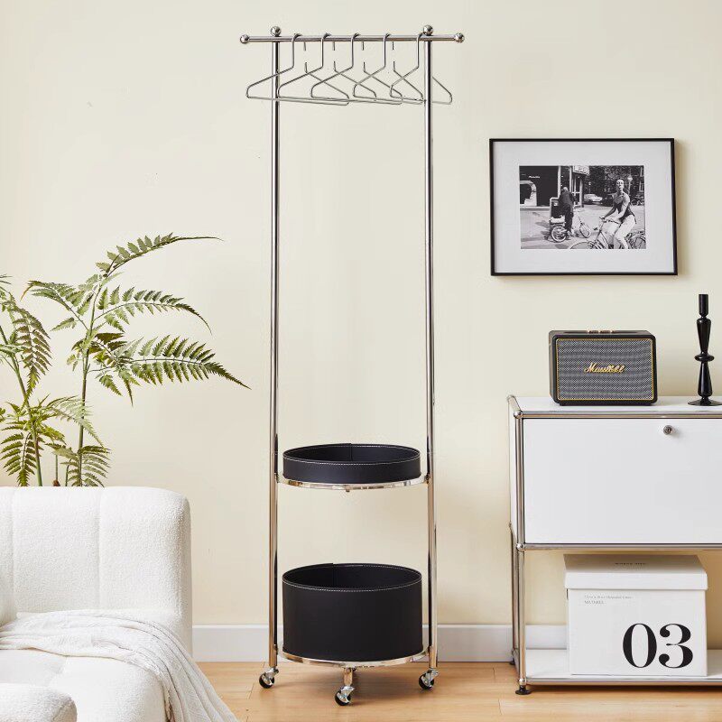 Light Luxury Floor-Standing Clothes Drying Rack, Stylish and Movable Stainless Steel Clothes Rack, Simple Storage Coat Rack for Office Areas