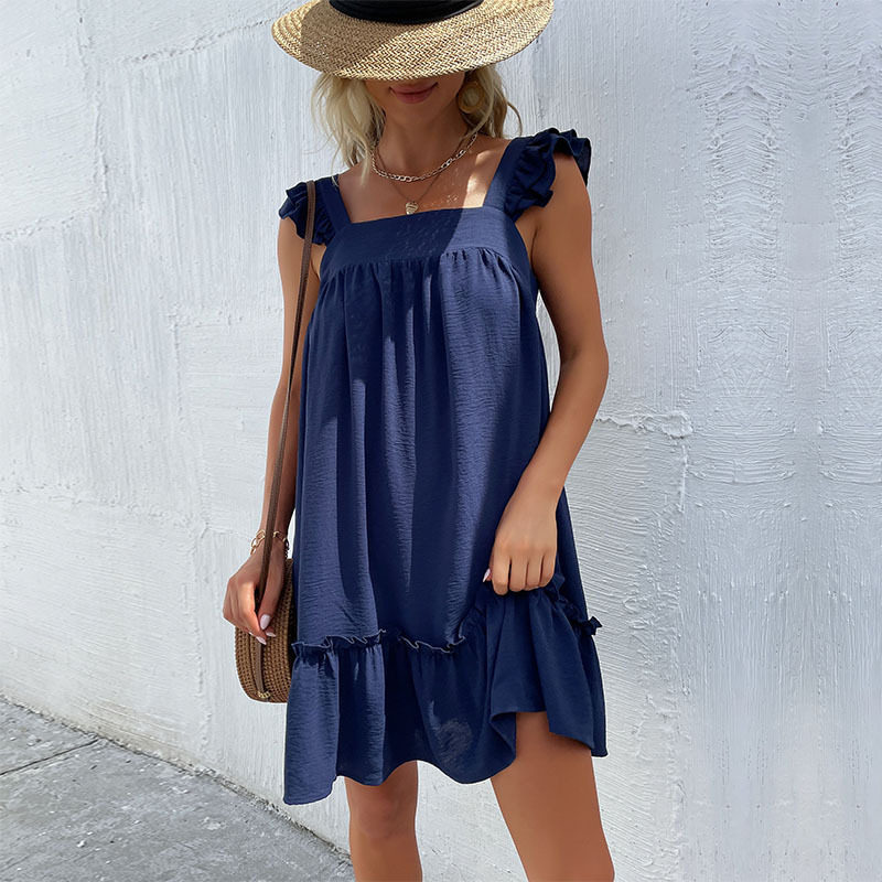 Womens Casual Beach Dress Short Loose Fit Spaghetti Straps Lightweight Fabric Summer Vacation Wear Wholesale