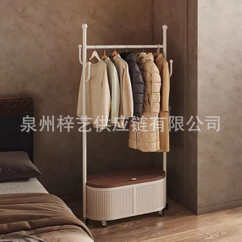 2025 New Model Bedroom Floor-Standing Wardrobe Clothes Rack Cream Shelf Wardrobe Movable Coat Rack Integrated