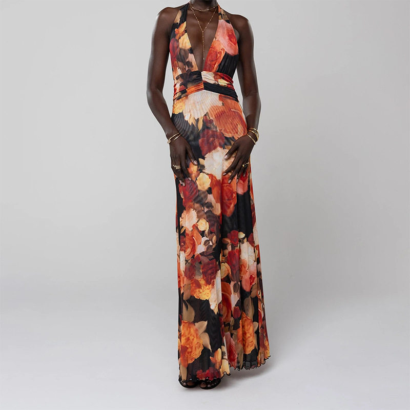 Summer Long Dress Womens Fashion Polka Dot V Neck Casual Vacation Style Wholesale Available