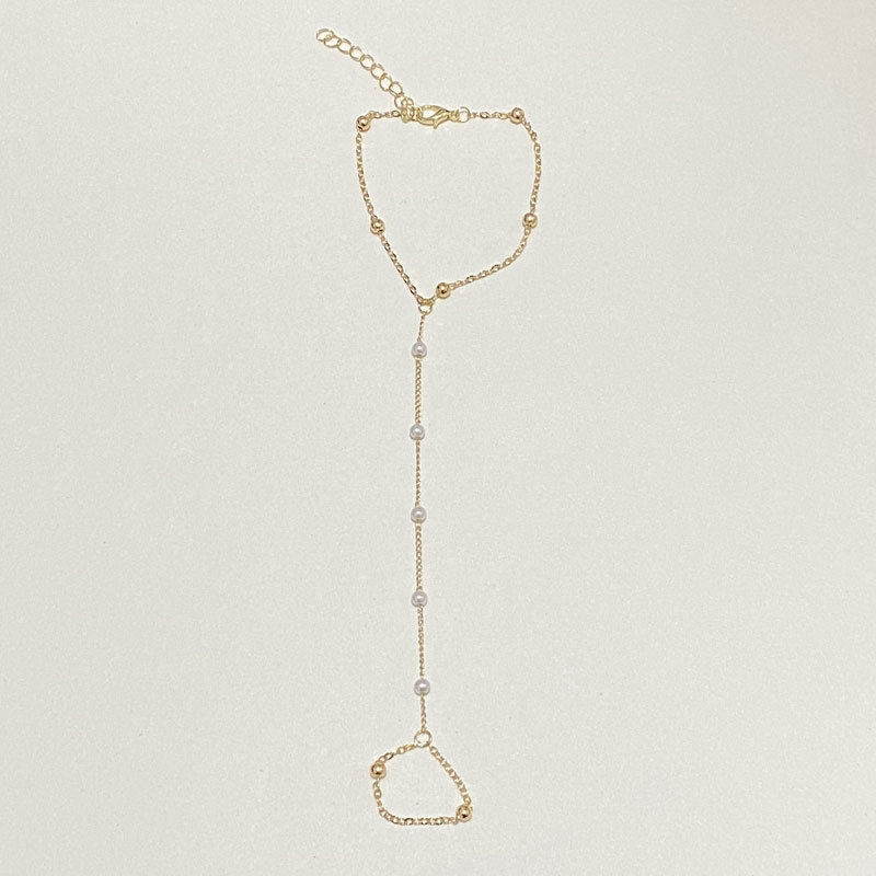 Cross-border hot-selling metal ball bracelet women's simple ins cold wind imitation pearl slave chain with finger jewelry wholesale