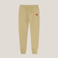 Khaki sweatpants with red eyes