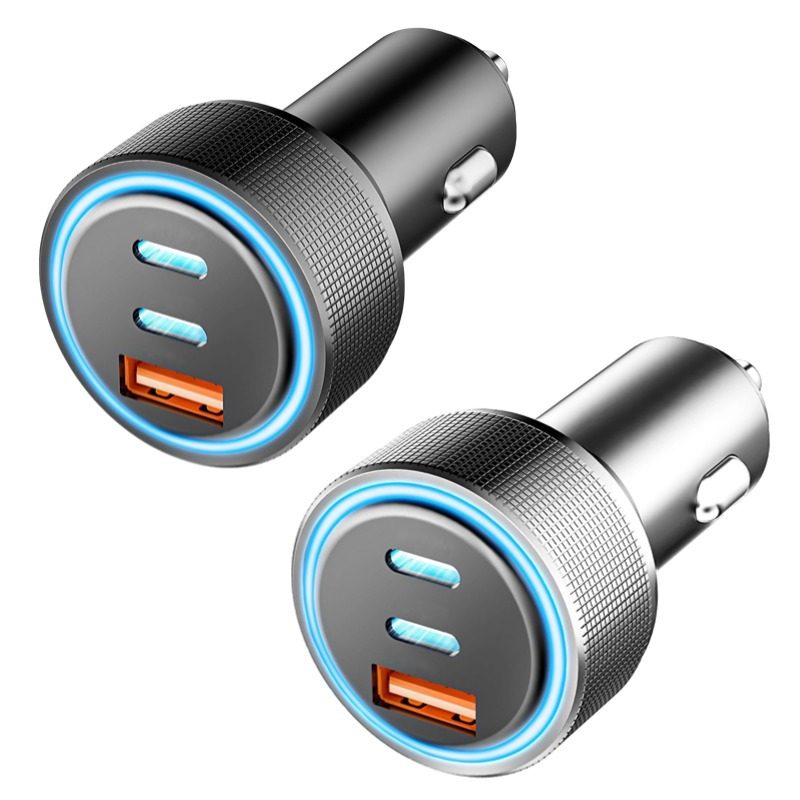 Cross-border new car charger super fast charging one drag three metal cigarette lighter plug fast charging car charger