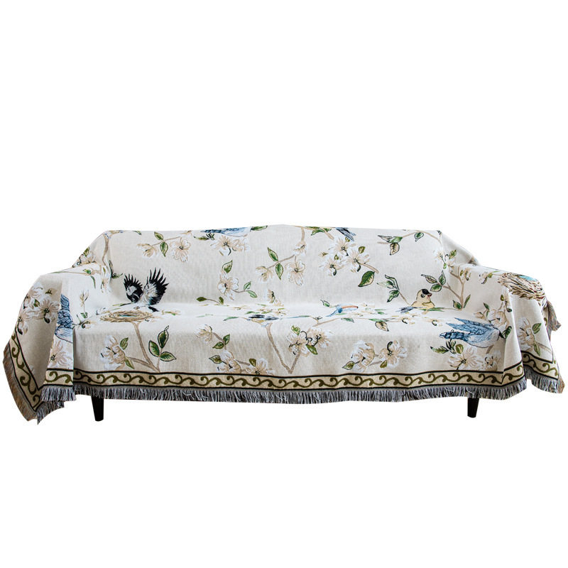 American-Style Floral and Bird Sofa Cover Full-Cover Sofa Slipcover Knitted Thread Blanket Personalized Single, Double, and Three-Seater Combination Sofa Cushion