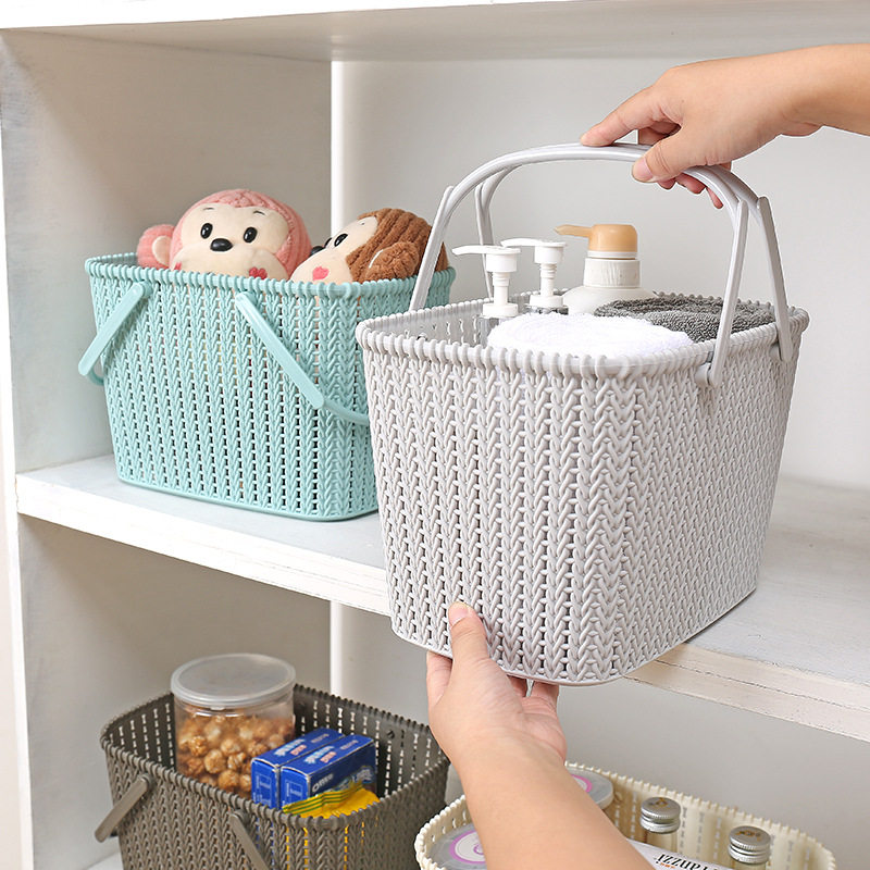 Bath Rattan Desktop Bath Basket Plastic Storage Satchel Bath Basket Cute Dormitory Bath Bathroom Toiletries