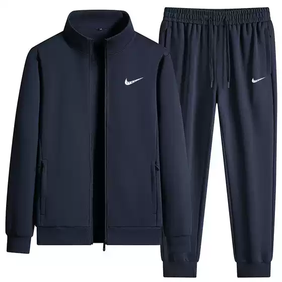 Cross-border men's 2025 spring and autumn new cardigan sweater collar coat trousers two-piece men's leisure sports suit