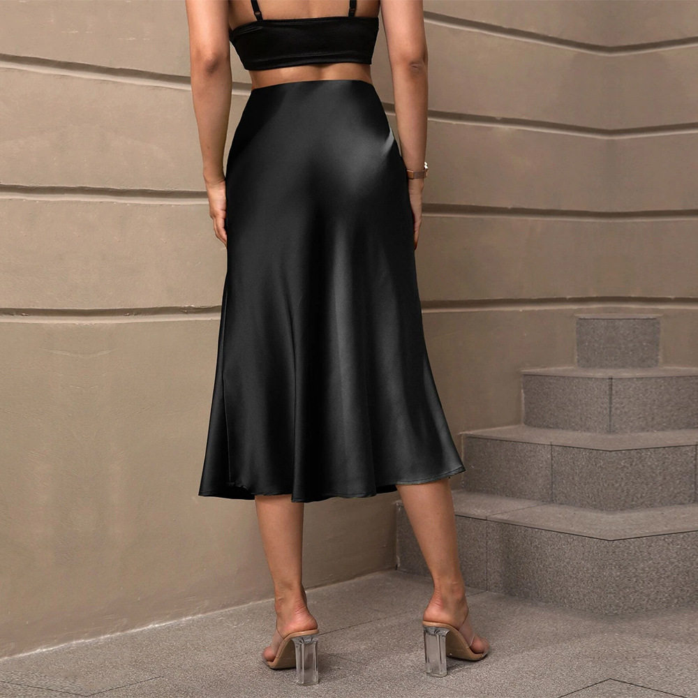 Elegant A Line Satin Midi Skirt Solid Color Autumn Winter Collection Perfect for Casual or Formal Occasions Wholesale