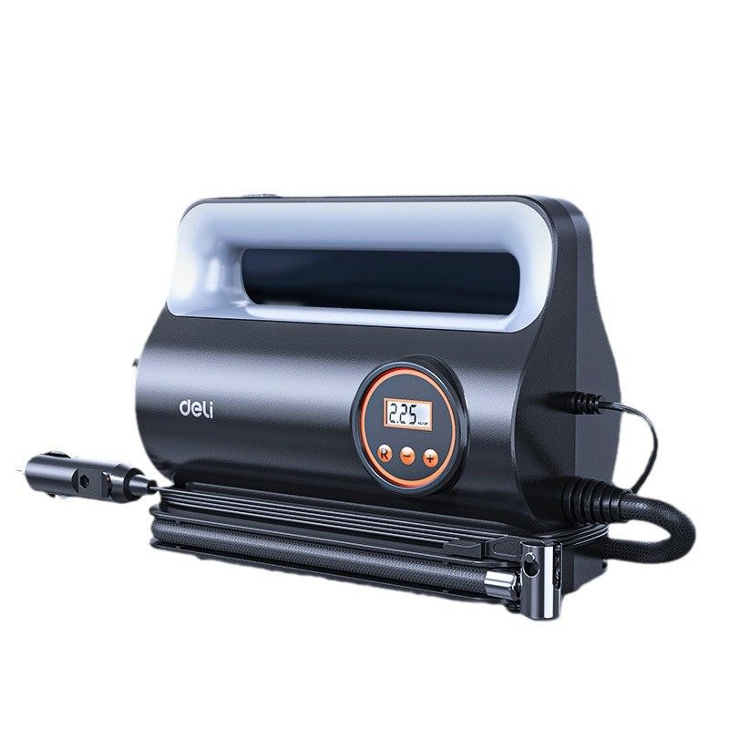 Deli car air pump digital display double cylinder portable small lithium battery car tire SUV car air pump electric