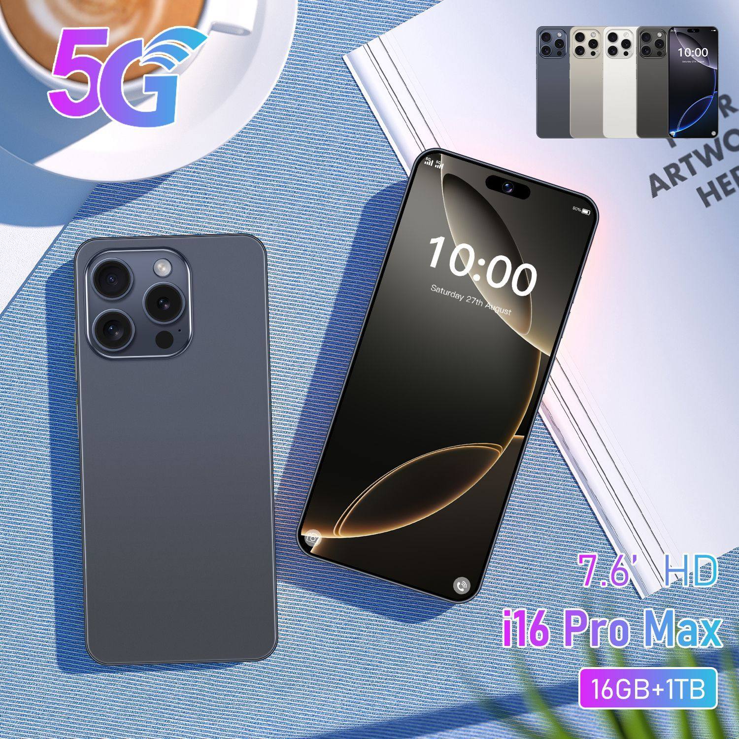 新款i16promax跨境手机3+32安卓10外贸智能手机7.6寸厂家批发代发