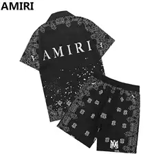 2025 Variety of Men's Suit Shirts Amiri Classic Color Matching Printed Youth Casual Short-Sleeved Shirt Sports