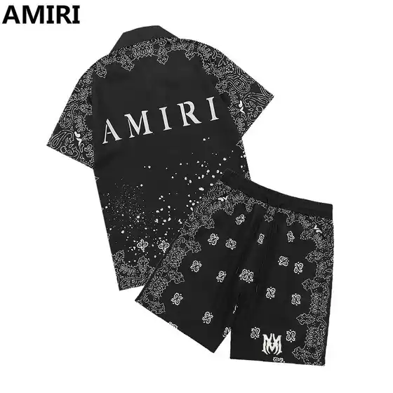 2025 Variety of Men's Suit Shirts Amiri Classic Color Matching Printed Youth Casual Short-Sleeved Shirt Sports