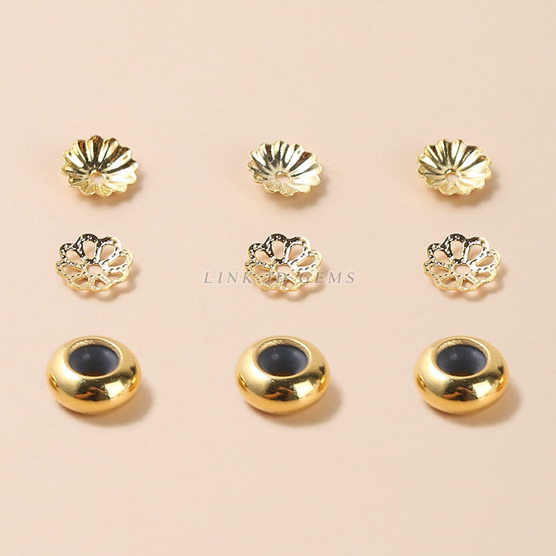 14/18K gold nine-character needle ball needle receptacle copper ring love-shaped diy jewelry spacer bead copper accessories wholesale