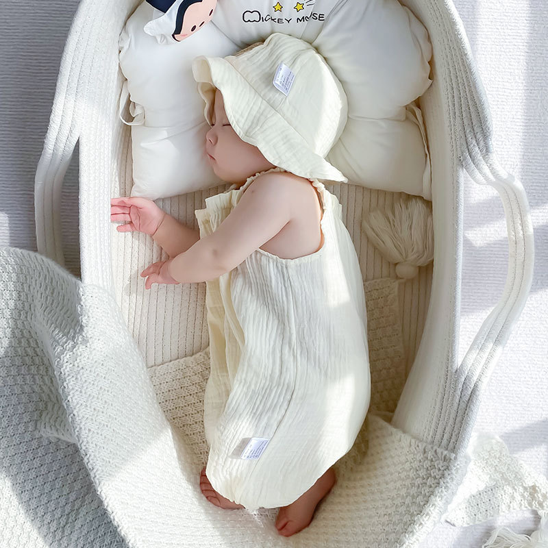 Pure Cotton Gauze One-Piece Clothes Newborn Baby Short-Sleeved Summer Thin Harem Clothes for Men and Women Baby Pajamas Summer Crawl Clothes
