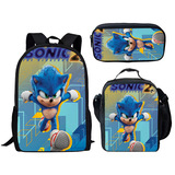 Трансграничный новый школьный ранец Sonic sonic, набор из трех предметов, аниме-рюкзак для начальной школы, сумка для ланча, пенал, набор из трех предметов