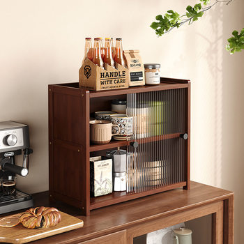 Desktop Cup Holder Storage Rack Home Dining Side Cabinet Kitchen Table Dust-Proof Storage Cabinet with Door Solid Wood Hand-Made Cabinet